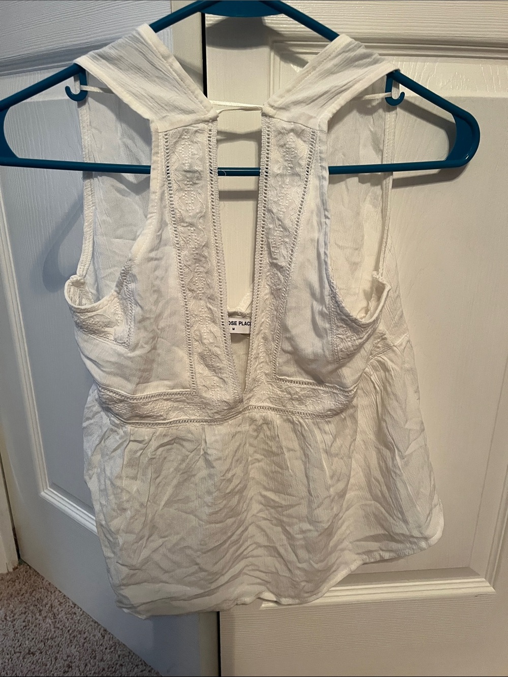 White Lace-Trim Racerback Tank Top - Women's